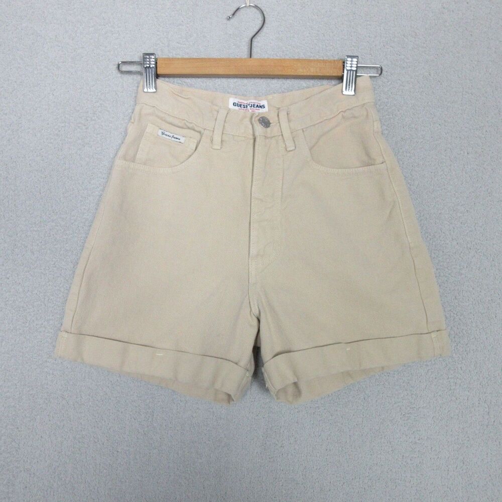 Vintage Guess Jeans Shorts Womens 26 High‎ Rise Khaki Cotton Cuffed 4" Inseam